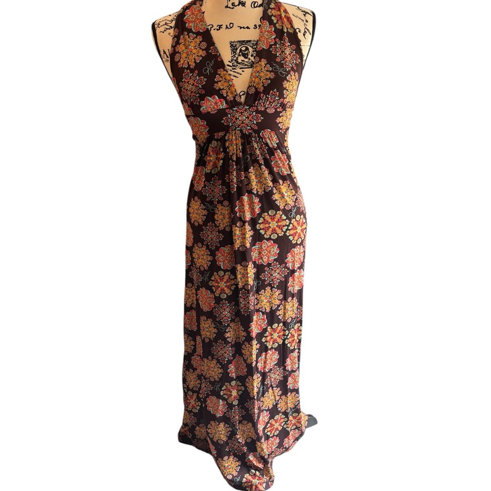Baby Phat Chocolate, blue and Orange Floral Maxi Dress
